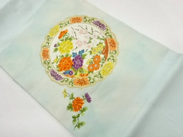 鏡裏に花々模様織出し名古屋帯